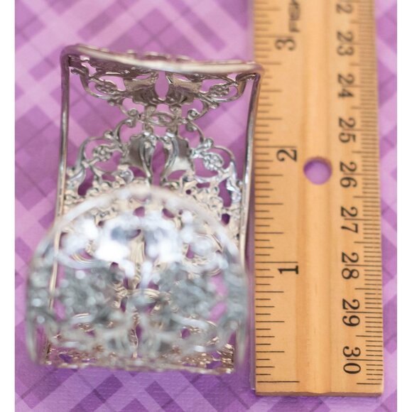 Vintage Art Nouveau Elven Floral Stylish Silver Tone Cuff Bracelet 7 inch - V2 - Picture 4 of 4